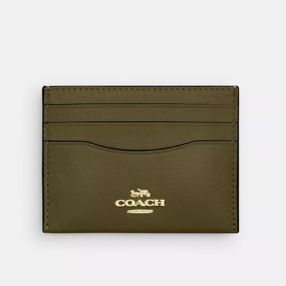 Coach Slim ID Card Case Wallet in Gold/Olive Green Shiny Crinkle Leather NWT - Picture 7 of 7